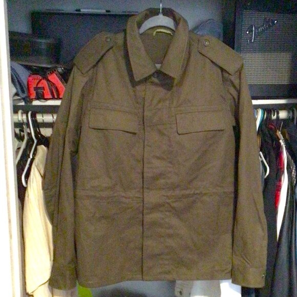 Vtg 80s Czech Republic Olive Military Field Jacket Work Shirt Size 53/180 Large - Picture 1 of 9